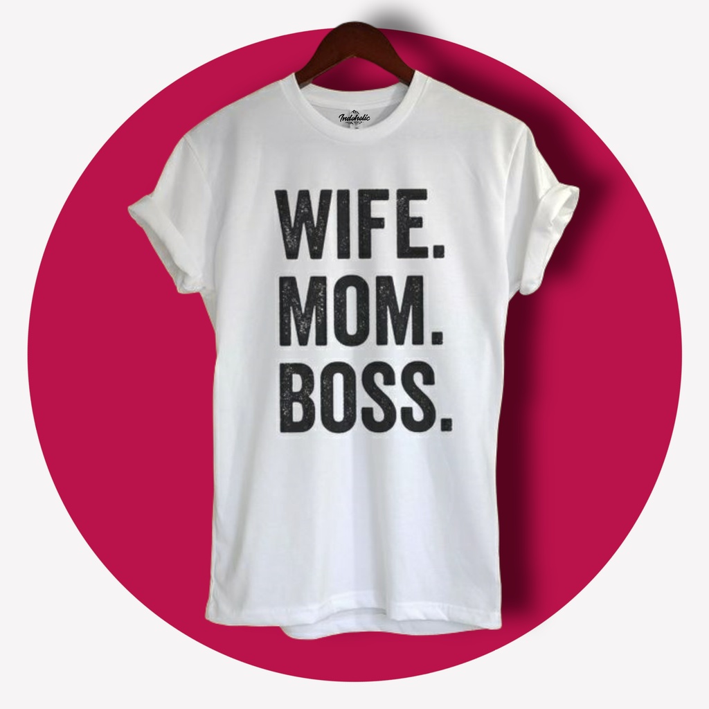 Indoholic Atasan Wanita Baju Kaos distro Oversize Polos Pakaian Tumblr Fashion Original Combed 100% Wife Mom Boss