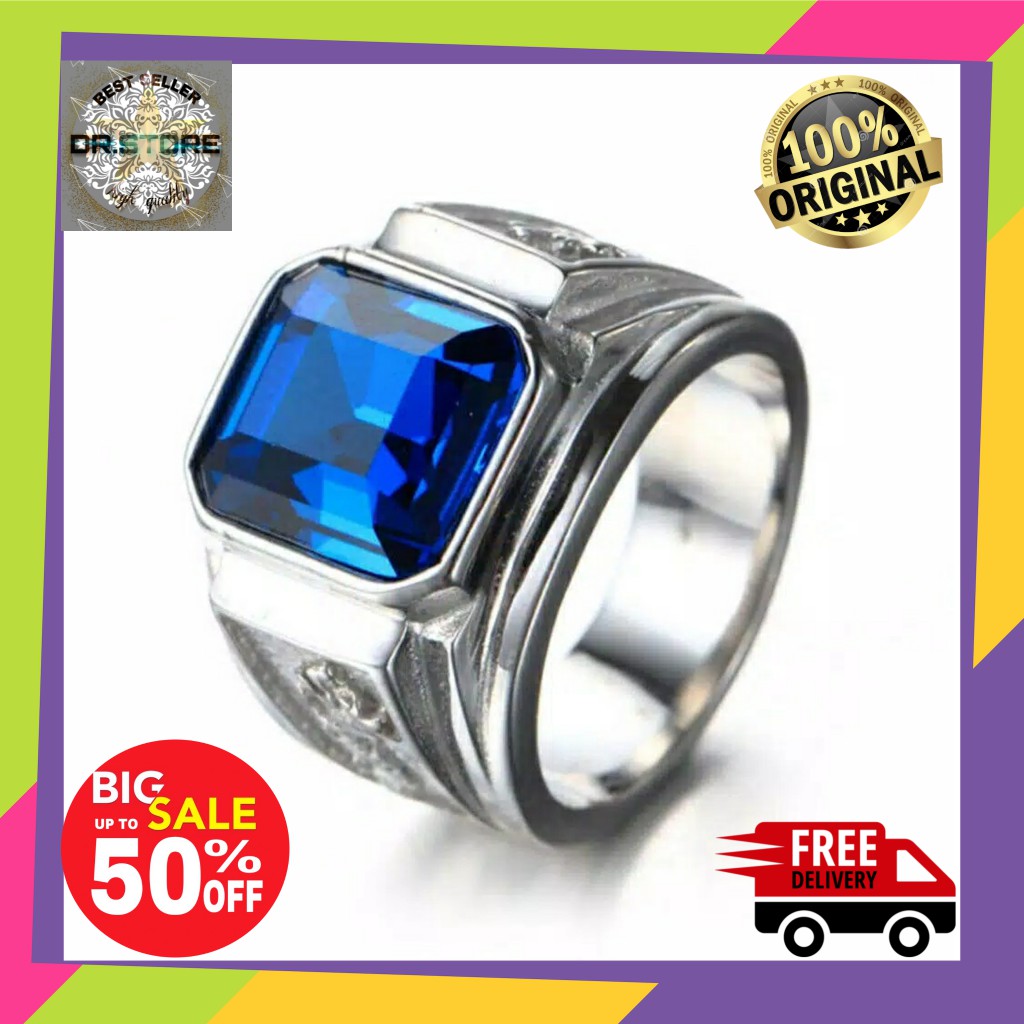 Grosir (SSC) Cincin Pria Titanium Ring Silver Gold Naga Cincin Cowok Cincin Batu Permata Cincin
