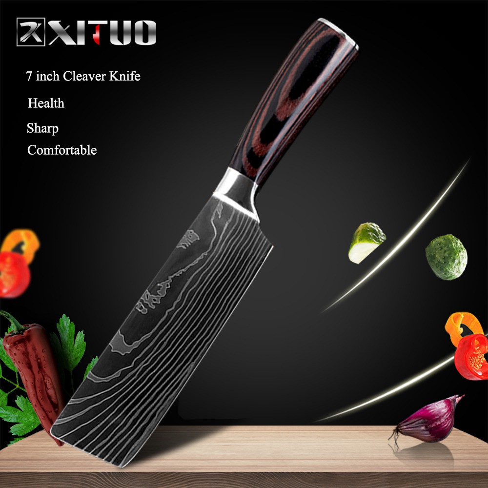 Pisau Dapur Chef Damascus Pattern - Golok 7 Inch Cleaver Knife - Murah