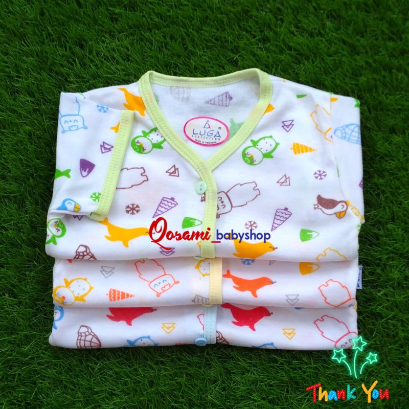 LUGA 3 pcs Baju Kancing Pendek Bayi Newborn Motif Print SNI