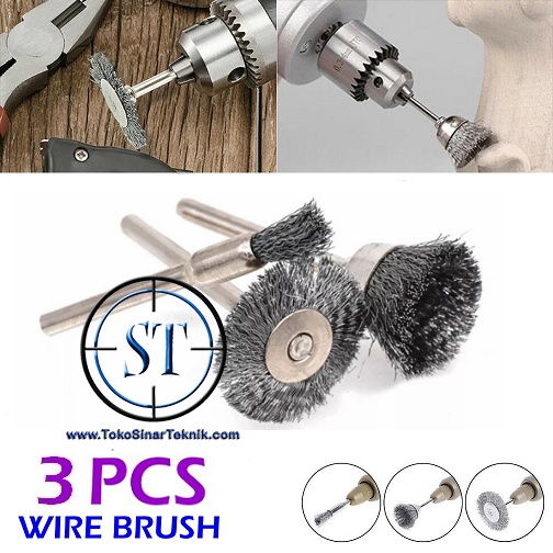 3 Pcs Sikat Kawat Brass Wire Brush 3mm Besi Baja Bor Mini Grinder Gerinda Polishing Poles Roda Tuner Stainless Steel