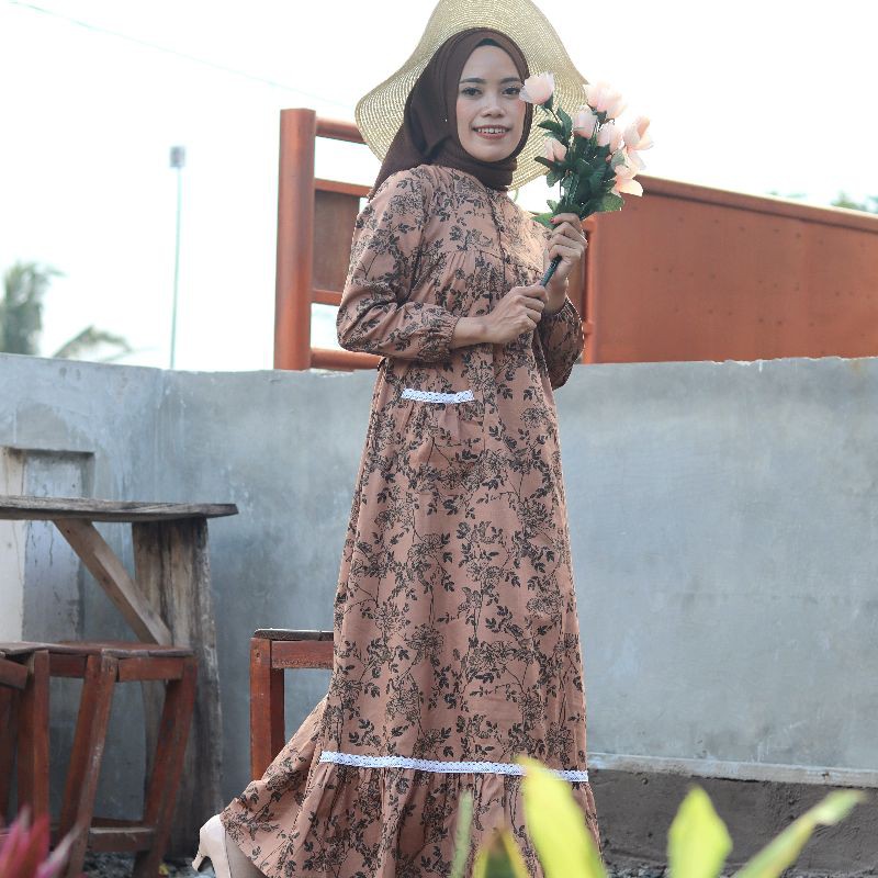 Homy Dress/ Home Dress/ Daster Panjang Katun Jepang Najma Brown