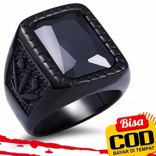 Batu Cincin Akik Black Onyx Kotak Ring Titanium Hitam IMPORT