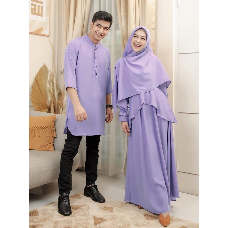 Cp Gamis 3in1 Ricis/ FREE HIJAB /Couple Ricis Gamis Free Bergo Muslim Moscrepe Busui | Baju Pasangan Remaja Dewasa Muslim Gamis Busui Koko Lengan 3per4