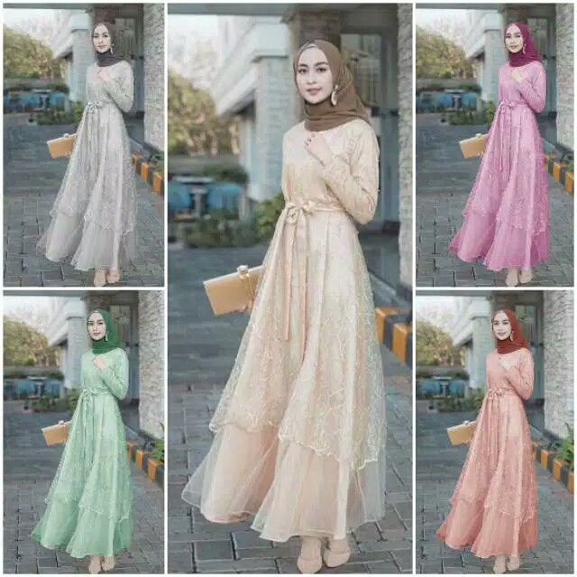KANAYA TREND - NAJWA GAMIS BROKAT IMPORT MODEL TERBARU 2021 KEKINIAN / GAMIS JUMBO BUSUI MEWAH / MAX
