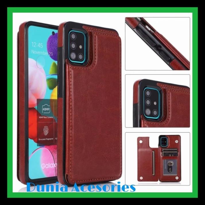 Case Samsung Galaxy A51 Original Soft Casing Kulit Slot Stand Magnet