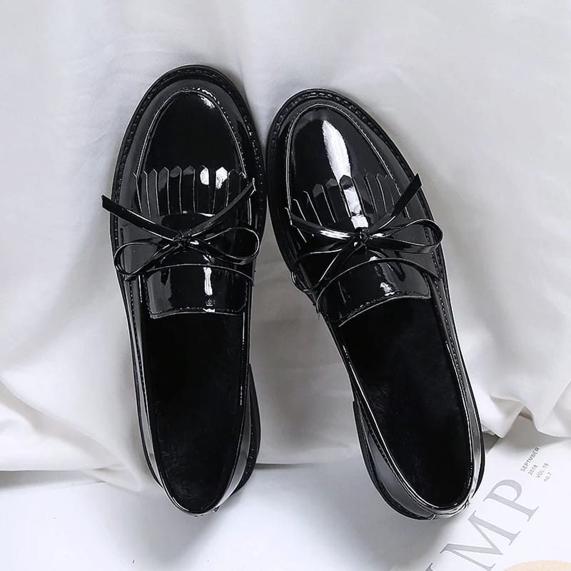 fakhrieshop- SEPATU WANITA LOAFERS '' KILLA '' BLACK GLOSY PREMIUM 2022 B02