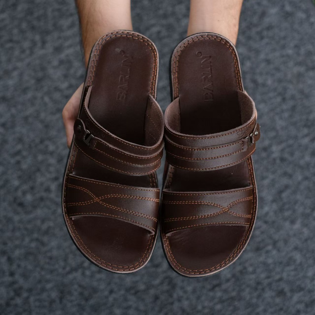 SANDAL SLIDE PRIA DEWASA SANTAI PRIA MINING BARLIN SLOP KULIT ASLI ORIGINAL CASUAL 100% PRIA KERJA KANTOR NYAMAN || SANDAL SLOP PRIA INDIAN TERBARU LEBARAN 2022