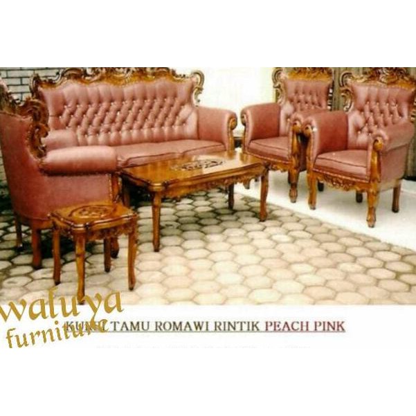 Februari Maniss Sofa Jati " Romawi Rintik Peach Pink " Harbolnas, Th Baru Disc 5 % Kode 244