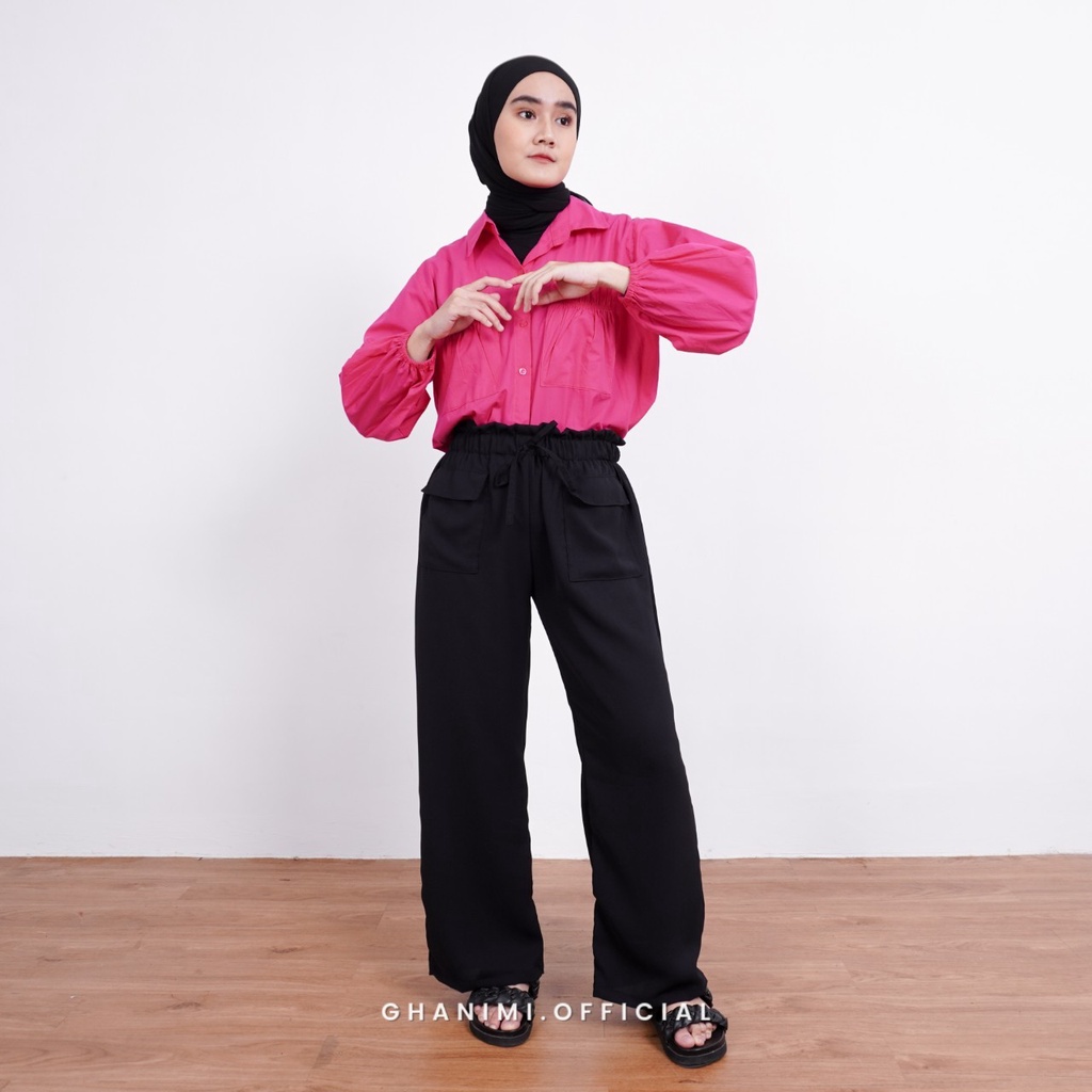 Ghanimi - Dara Kulot / Celana kulot Ruffle Polos / celana wide leg / kulot rayon karet tali panjang / kulot kerja / kulot casual formal