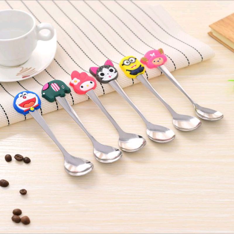 Sendok teh mini karakter sendok kecil kartun tea spoon stainless steel sendok anak motif kartun peralatan makan anak