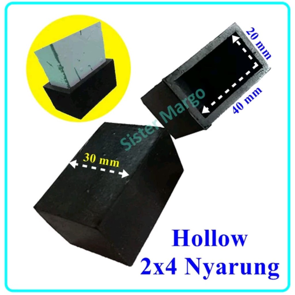 Karet Kaki Besi Hollow Holo Kotak 2X4 Nyarung Hitam Murah Bagus - 8PCS