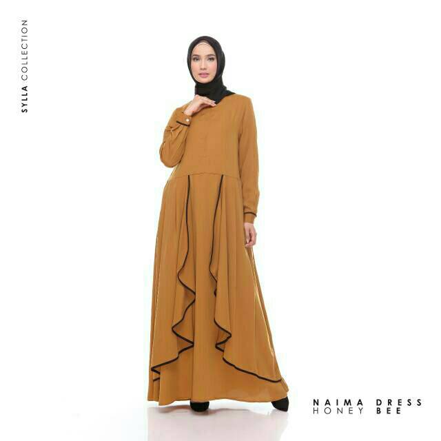 Dress Pesta Muslimah Gamis Katun Polos Premium NAIMA Syari Busui Lebaran Sylla Hijab Original Hitam