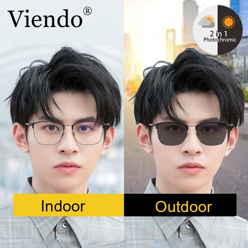 Viendo[Bisa Ganti Lensa] Kacamata Anti Radiasi Photocromic Wanita Pria Cowok Retro Besi Frame Kacama