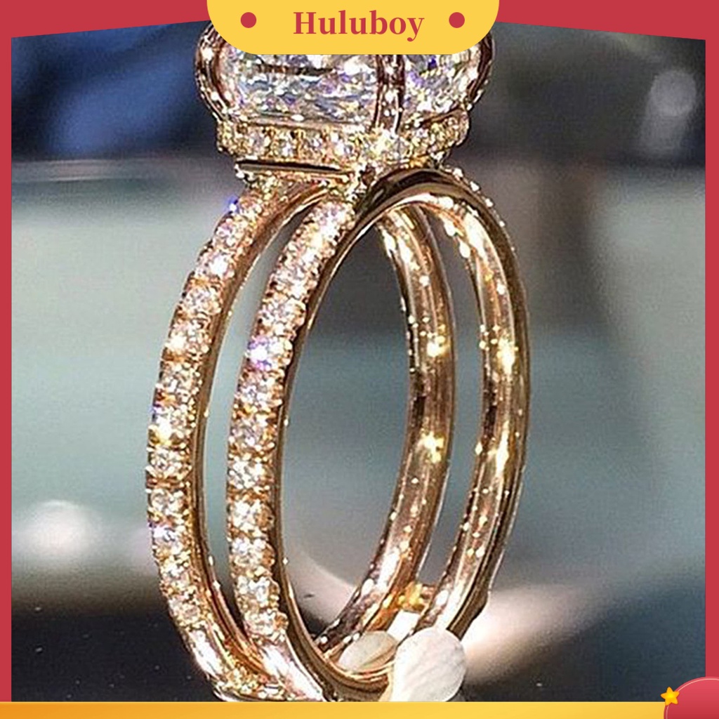 Hu Hu Hu Hu Hu Alat Bantu Pasang Kacamata♡ Cincin Wanita Model Lapis Ganda Bentuk Persegi Aksen Berlian Imitasi Untuk Pernikahan