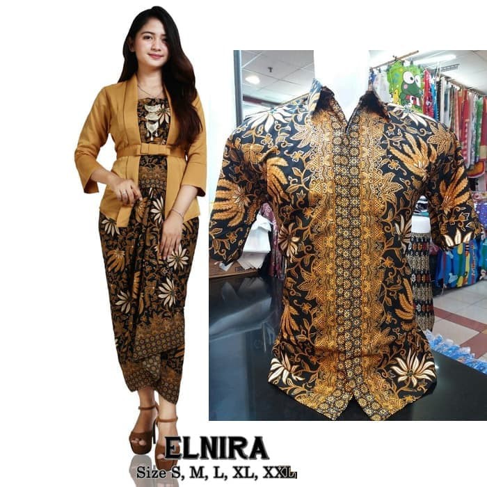 SETELAN KEBAYA COUPLE / BATIK COUPLE MODEL ELNIRA / COMBI DAN KEMEJA (GOLD)