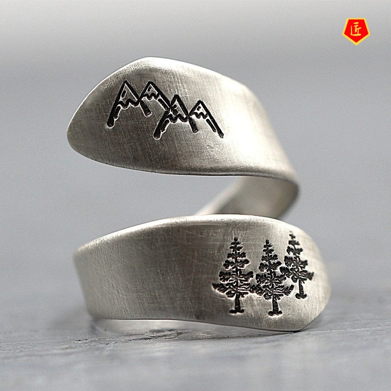 [Ready Stock]S925 Silver Hand-Brushed Mountain Tree Ring