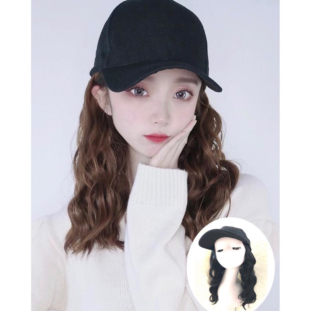wig hat korean short-baseball-mermaid short-wig topi-hair topi murah-wig topi korea gelombang