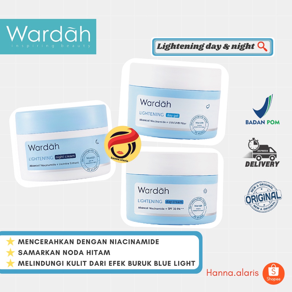 Wardah Lightening Day & Night Cream SPF30 | Wardah Krim Siang dan Malam Halal Pelembab Wajah 30gr - 