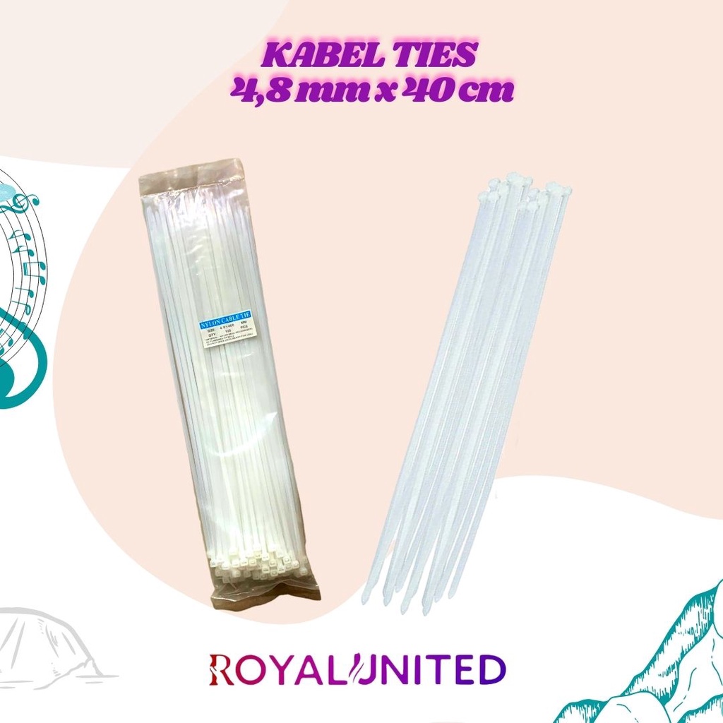 Kabel Ties ISI 100 Tebal Hitam Putih 4.8mm x 40 cm / Kabel Tis / Tali Kabel / Pengikat Plastik / Kabel Serut Kretek royal