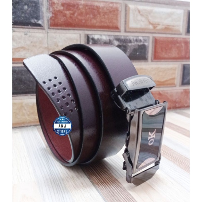 Ikat pinggang kulit pria gesper kepala jepit sabuk semi kulit premium gesper jepit pria