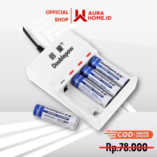 Charger Baterai 4 slot AA/AAA + 4 PCS AA 1200mAh / Charger Baterai AA FRast Charging Senter Ergenize