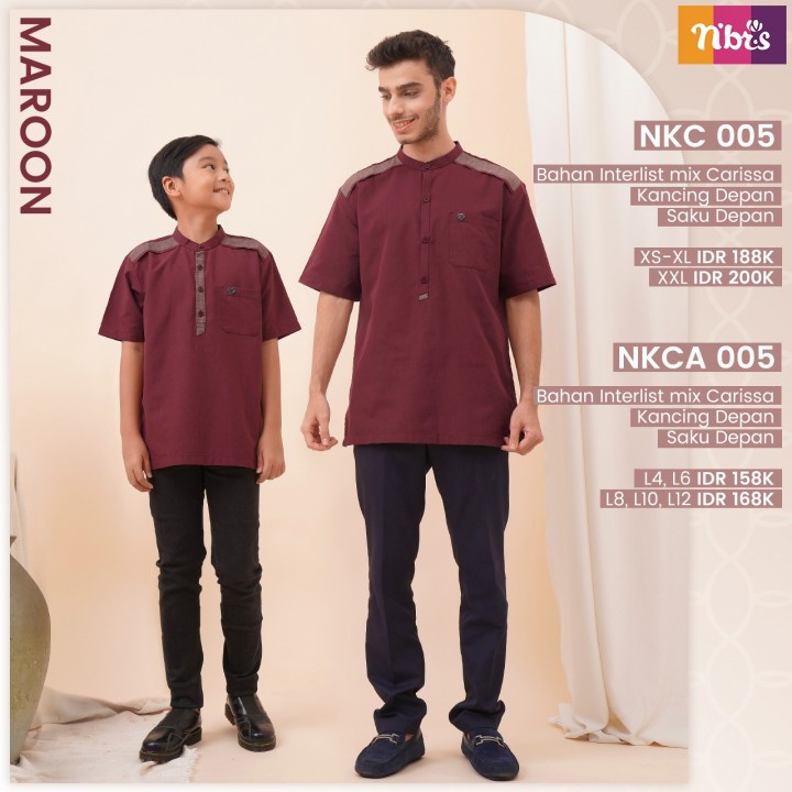 KOKO COUPLE NIBRAS NKC 005 NKCA 005 MAROON / KOKO NIBRAS ORIGINAL / KOKO AYAH ANAK / BAJU MUSLIM ANA