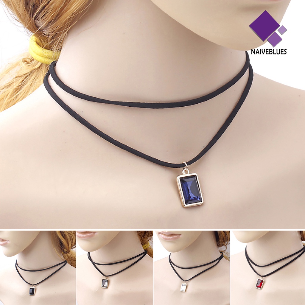 Kalung Choker Model Double Layer Bahan Velvet Warna Hitam Untuk Pesta