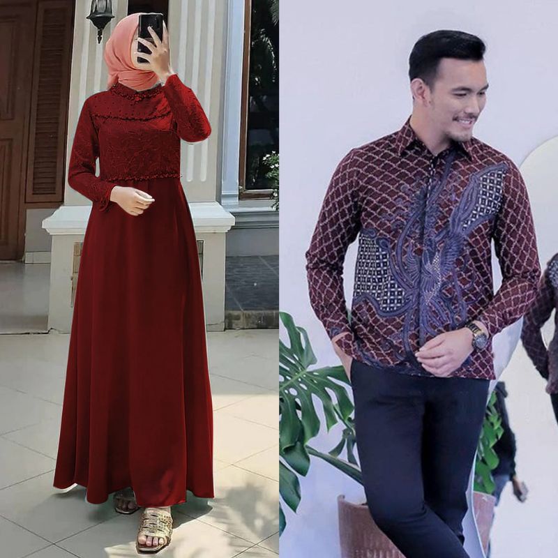 TERBARU - BAJU SERAGAM BATIK COUPLE PASANGAN KELUARGA CUSTOM AYAH IBU ANAK / KEMEJA PRIA / BUSANA WANITA BROKAT TILE MAXMARA COUPLE ALESHA