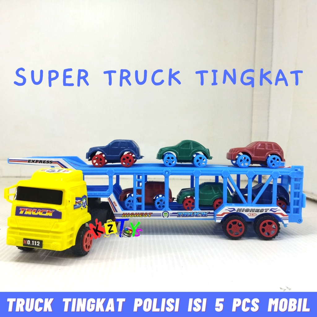 MAINAN SUPER TRUCK POLISI TINGKAT DENGAN MOBIL KECIL