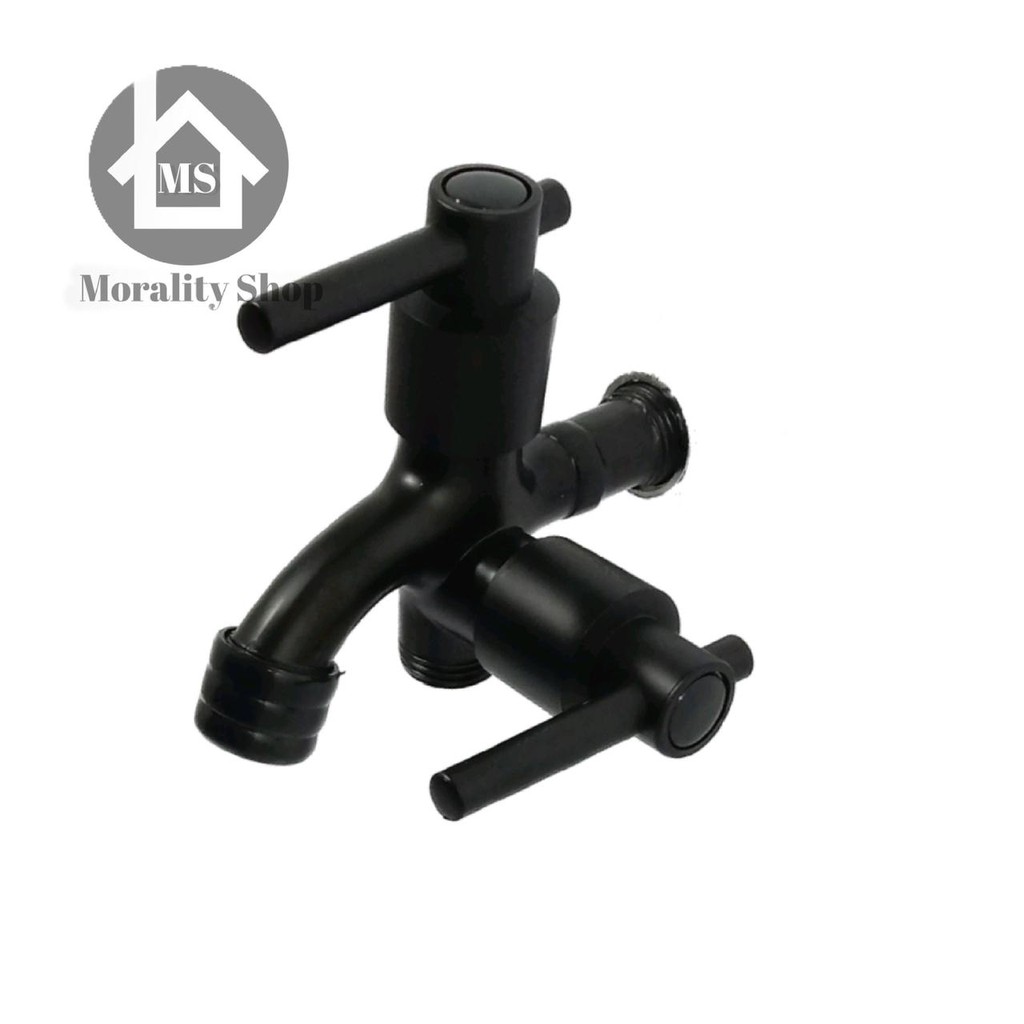 Kran Cabang HITAM Minimalis FKC54BL- Keran air Double Dua Shower black utk bak dan jet shower Y30