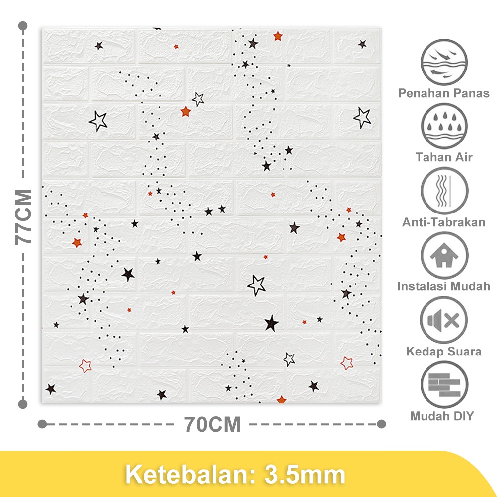 Wallpaper Dinding Foam 3D Dekor Kamar Motif Batu Bata Wallpaper High Quality-Star(3.5mm)