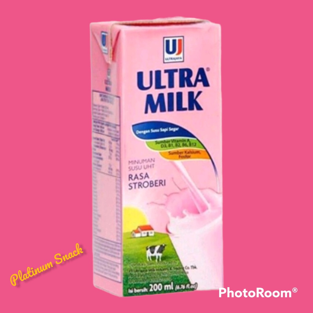 Susu UHT Ultra Milk 200 ml Cokelat, Strawberry, Full Cream 1 Dus (24 x 200 ml)