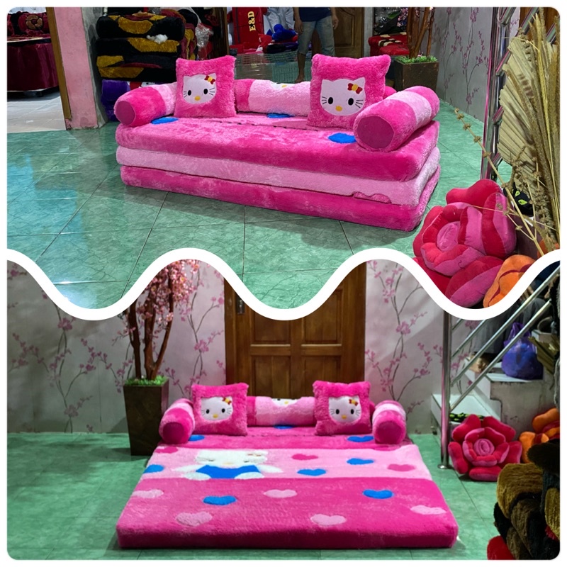 Sofa Bed Minimalis Karakter / Sofabed Bulu Rasfur Lipat Varian Motif Busa Yellow Garansi 5 Thn