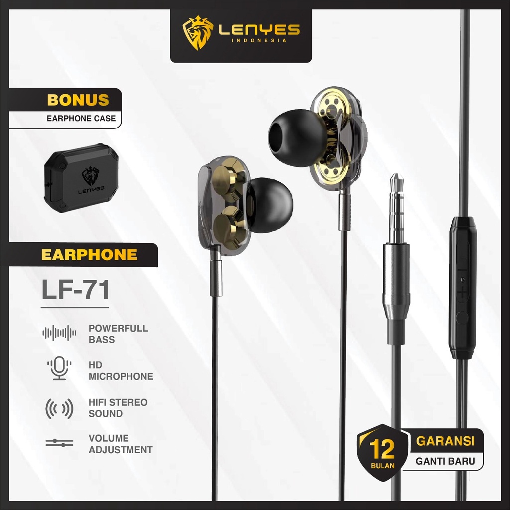 LENYES LF71 earphone Double Dynamic HIFI EXTRA BASS stereo music gaming telpon headset with microphone original