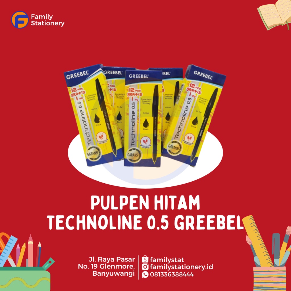 

(Pack) Greebel Ballpen Hitam | Technoline 0.5mm