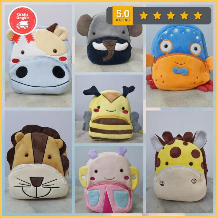 Tas Ransel Anak Sekolah Boneka Animal Binatang Kupu Lebah Jerapah Sapi Gratis889