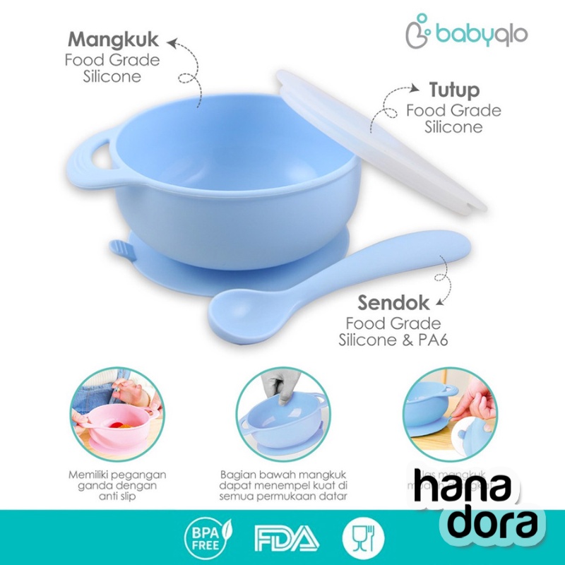 Babyqlo Silicone Bowl &amp; Spoon Set BQ8010 - Mangkok Sendok Makan Bayi