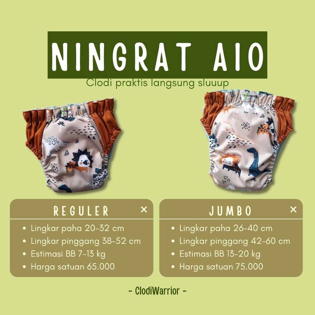 Clodi Ningrat AIO Reguler dan Jumbo - Popok Kain Bayi Cuci ulang Cloudy CLody SNI Model Celana Langsung Slup