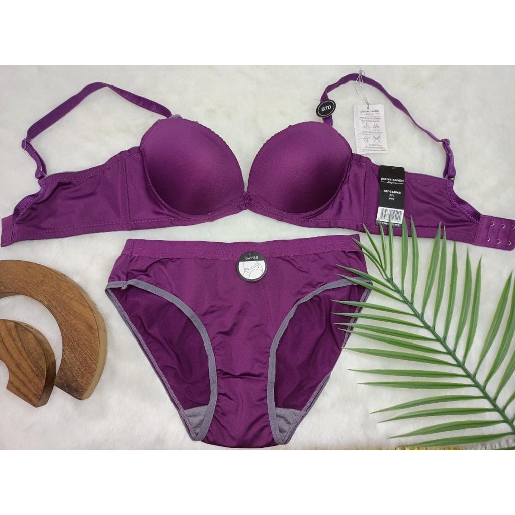 Set Bra + CD Piere Cardin Push Up Bra Warna Ungu Tua Size 32 B Tipe 707-73484B