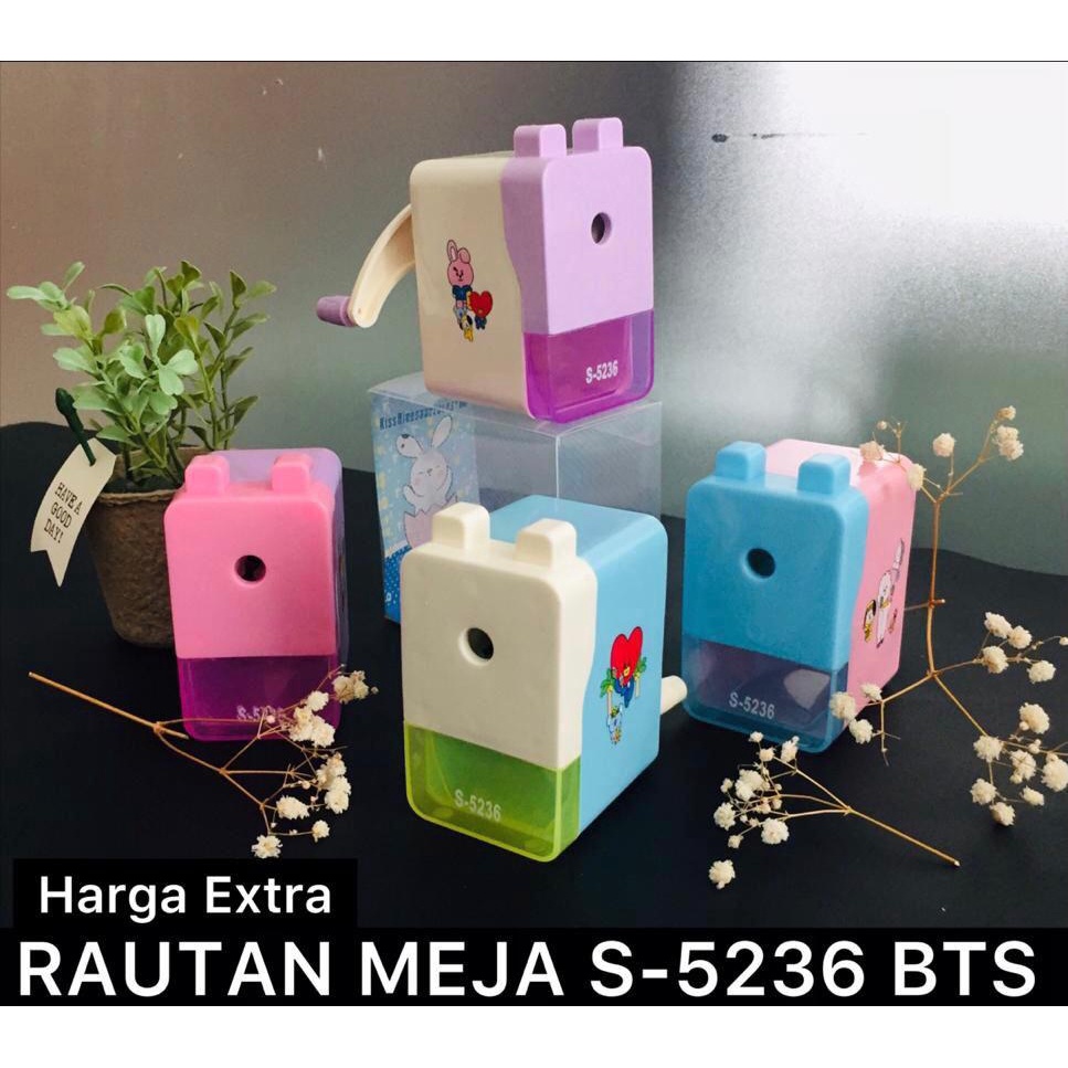 

LJK SHOP - SERUTAN PENSIL MEJA 2 WARNA BENTUK KOTAK MOTIF BTS/BT21 RAUTAN PENSIL MEJA. MURAH