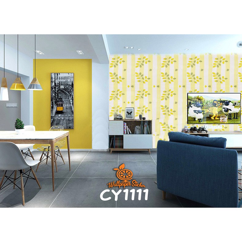 Wallpaper stiker dinding wallpaper hiasan ruangan dan dekorasi ruangan ukuran 45cmx8Meter motif daun kuning