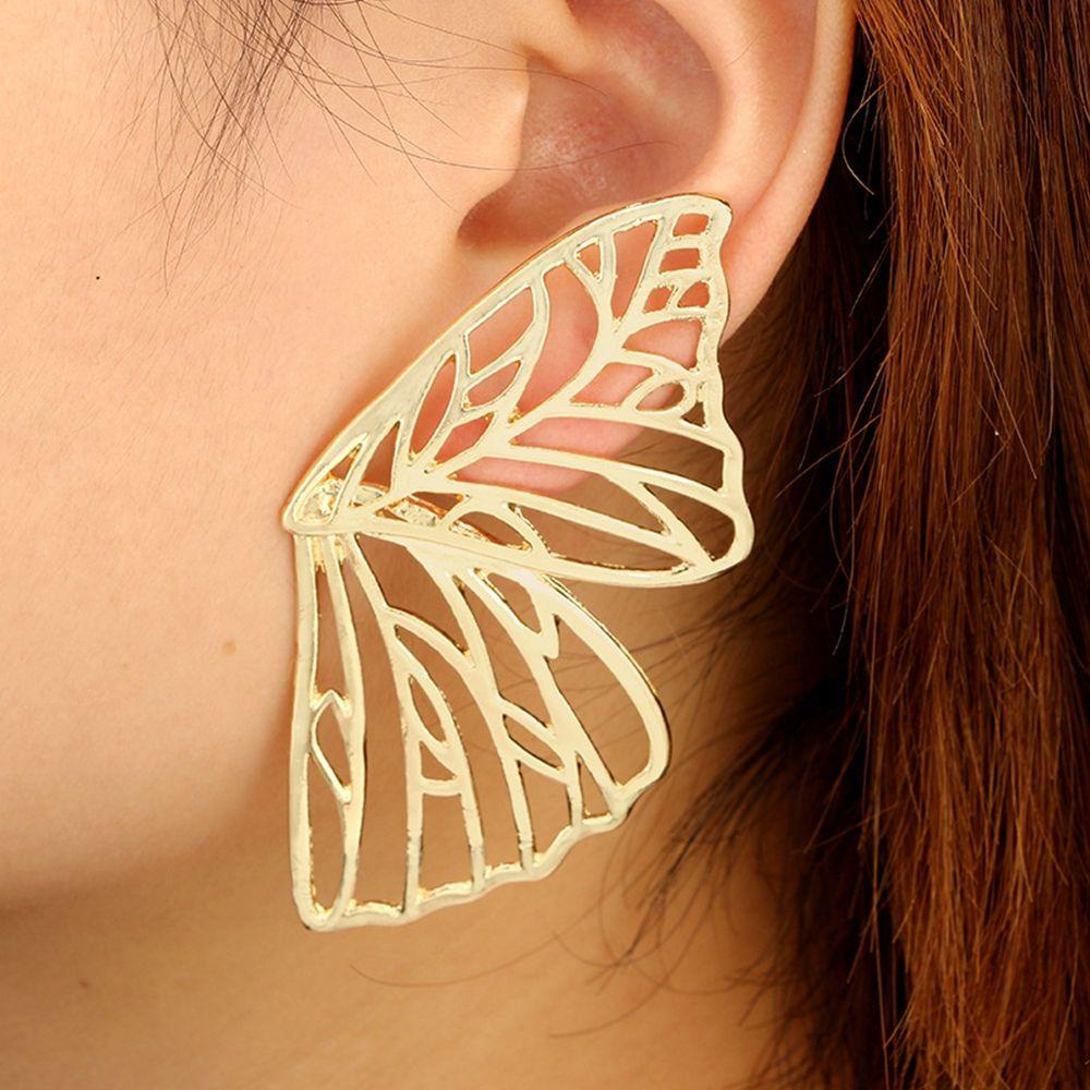 Anting Bentuk Bunga Butterfly Bahan Zinc Alloy Warna Emas Gaya Boho Untuk Wanita