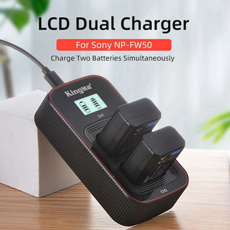 KINGMA Baterai  Sony 2-pack NP-FW50 and Dual Charger LCD - Quick Charge