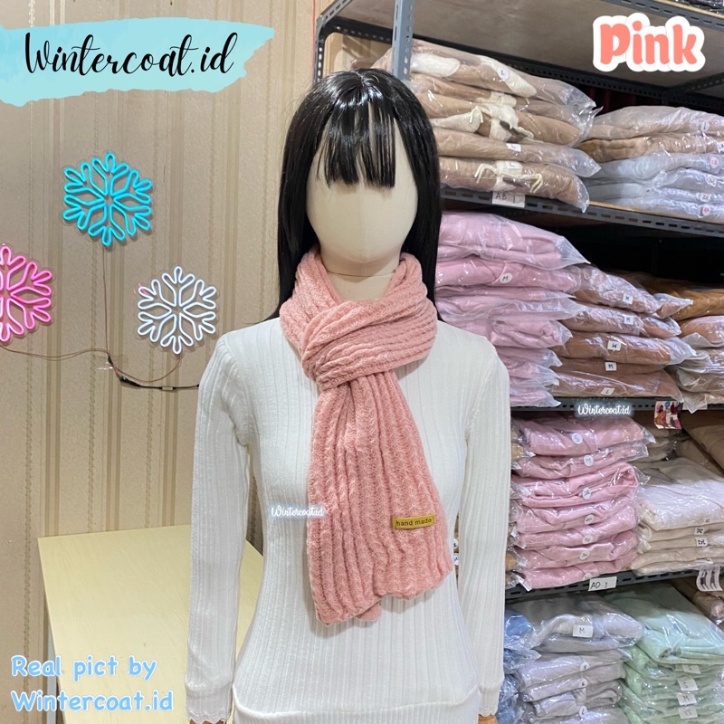 Long scarf women winter import syal musim dingin wanita rajut hangat knit knitted unisex cowok pria selendang-Pink