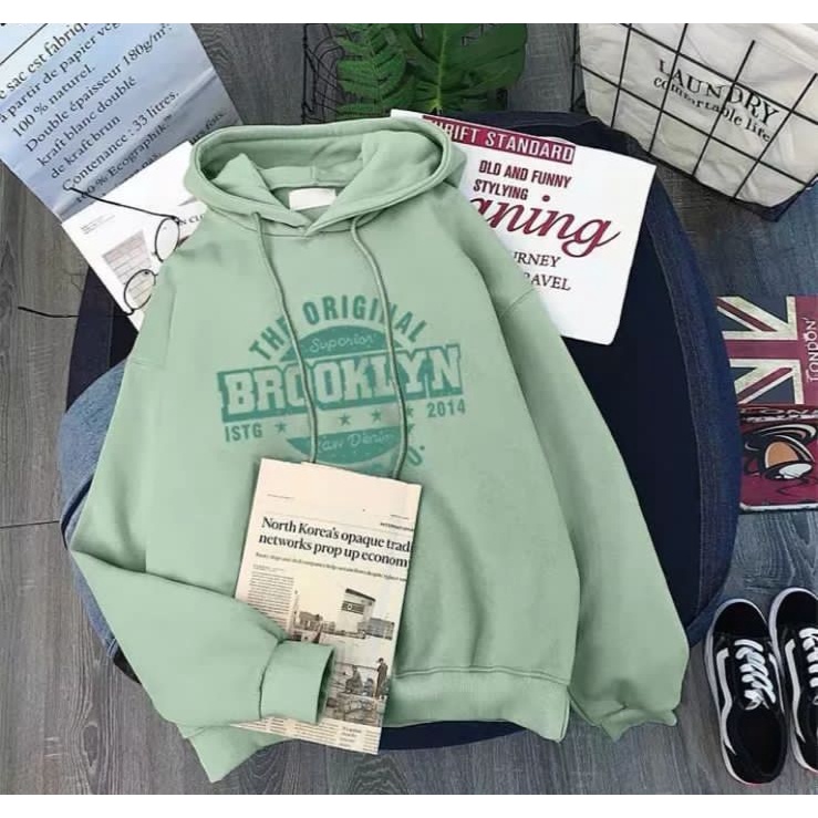 BROOKLYN HOODIE SWEATER HOODIE WANITA BAHAN FLECEE