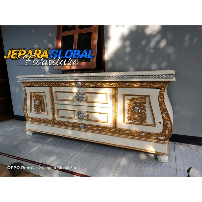 Bufet biola ukir jati mewah meja tv ukir (nakas jati ukir,meja tv cabinet, bufet minimalis jati)