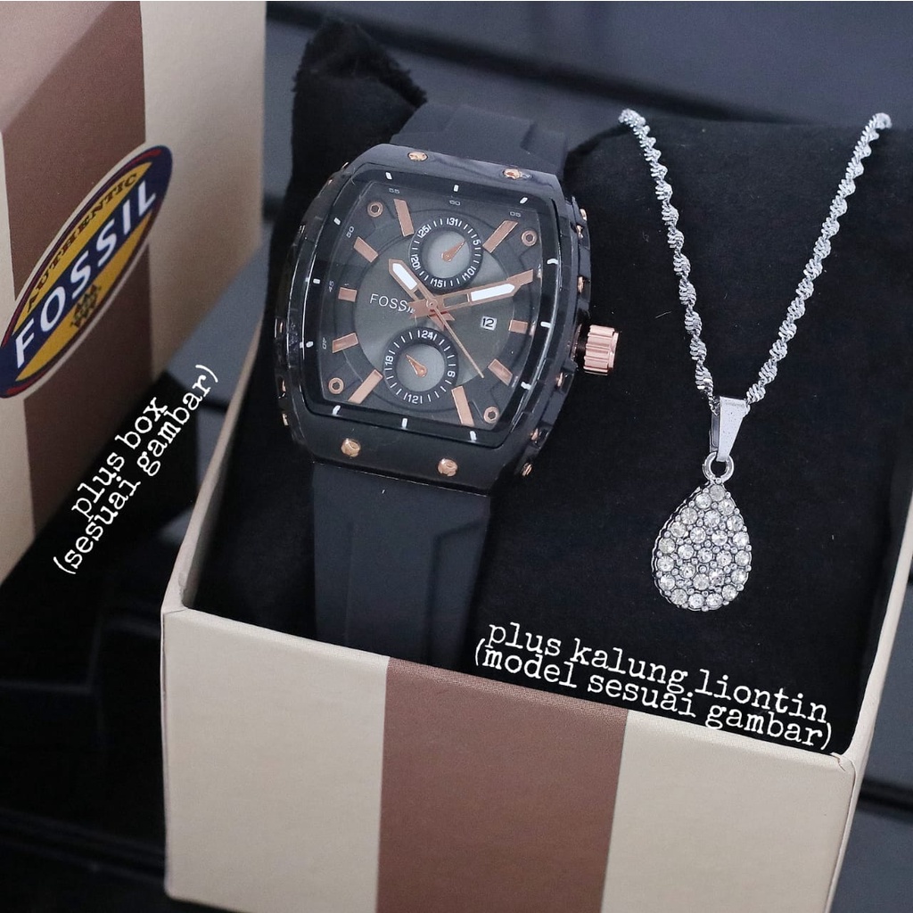 Jam Tangan Wanita Fashion L31105S Tali Rubber Tanggal Aktif Chrono Hiasan Free Box Exclusive Kalung &amp; Baterai