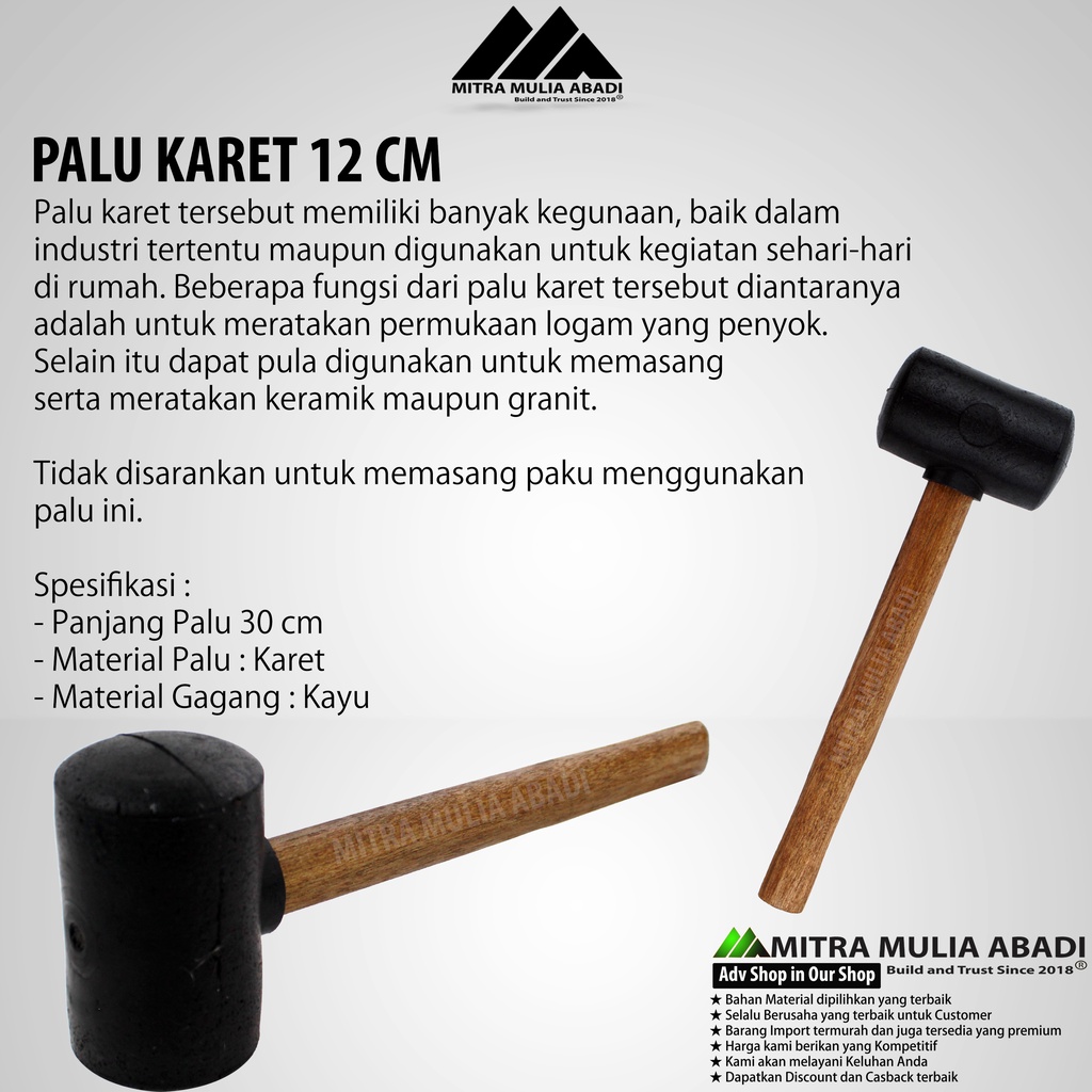 PALU KARET 12 0Z GAGANG KAYU PALU KERAMIK