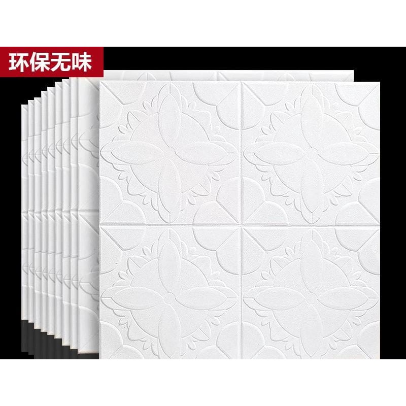 Wallpaper Tembok Dinding 3D Model Batu Bata Putih/Walpaper Tembok Dinding Untuk Mempercantik Ruangan-Putih Bunga